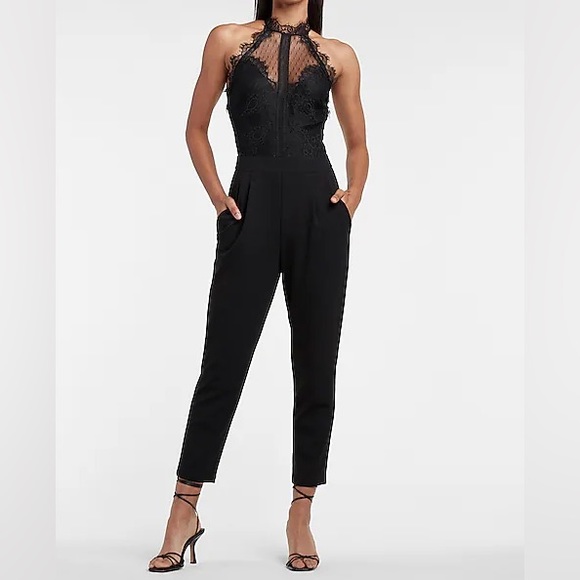 Express Pants - Express lace halter jumpsuit